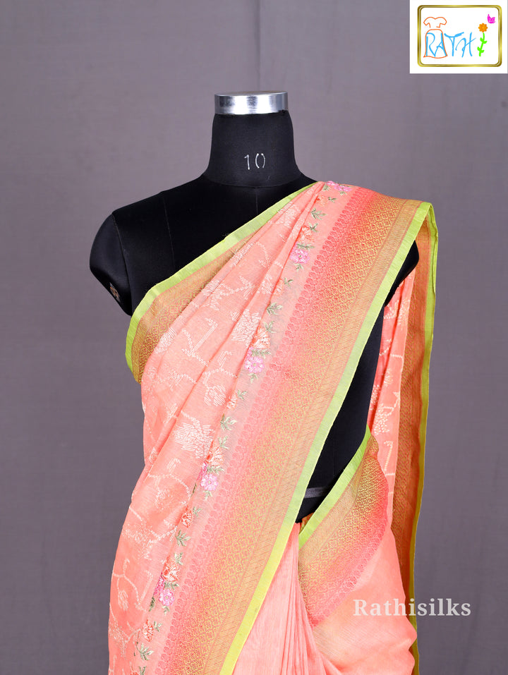 Peach Organza Saree