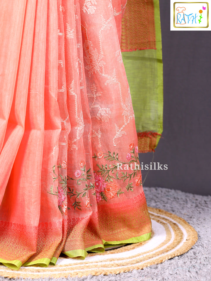 Peach Organza Saree