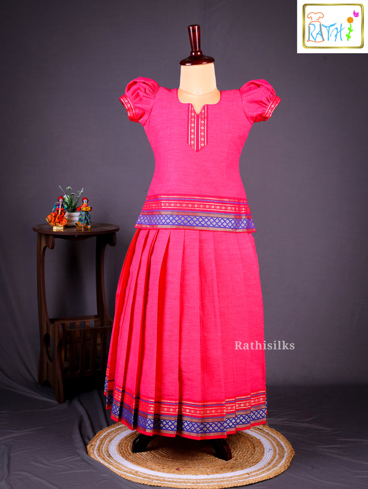 Traditional Pink & Blue Pavadai Sattai