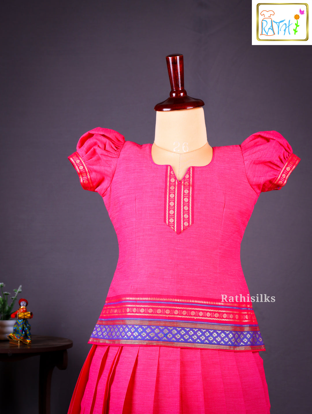 Traditional Pink & Blue Pavadai Sattai
