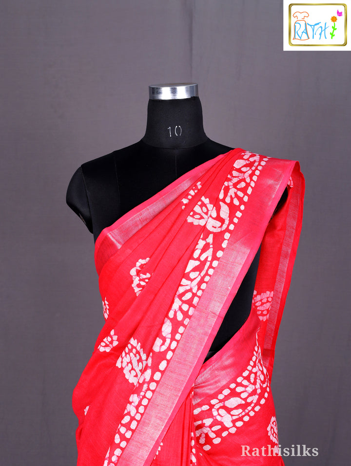 Red Bandhani Print Cotton Saree