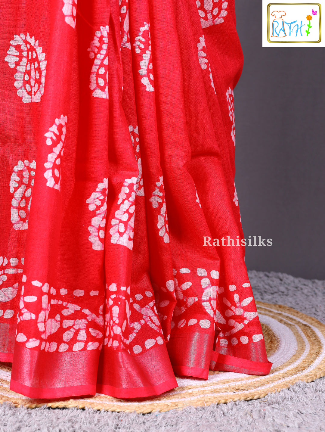 Red Bandhani Print Cotton Saree