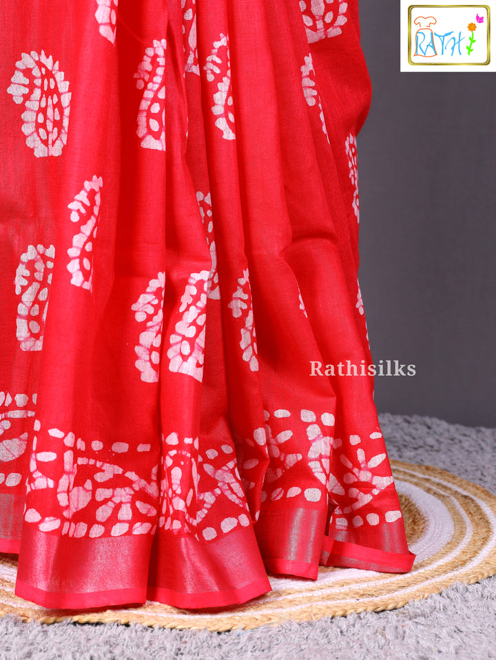 Red Bandhani Print Cotton Saree