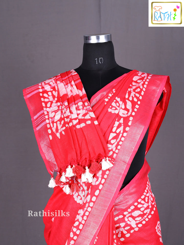 Red Bandhani Print Cotton Saree