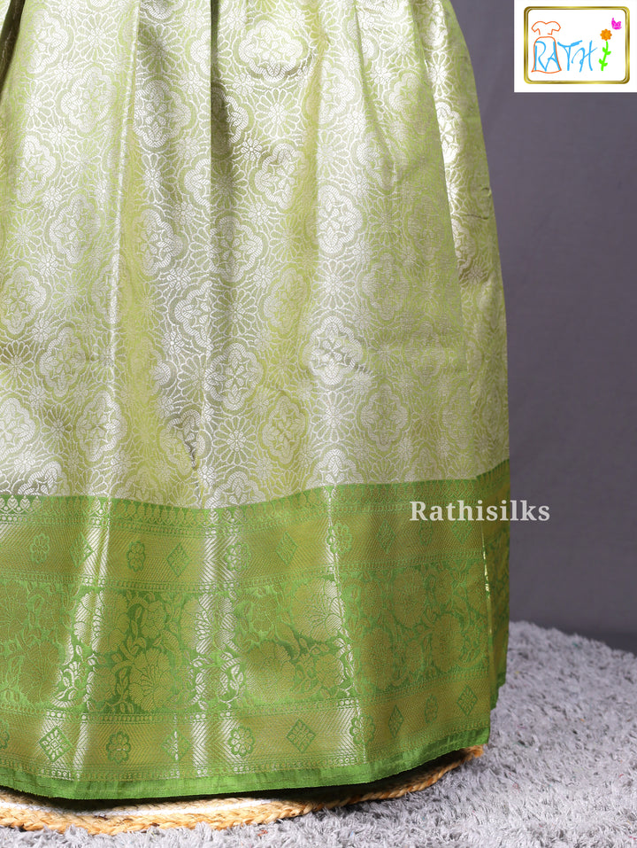 Green Blouse with Silver Zari Woven Art Silk Pavadai Set