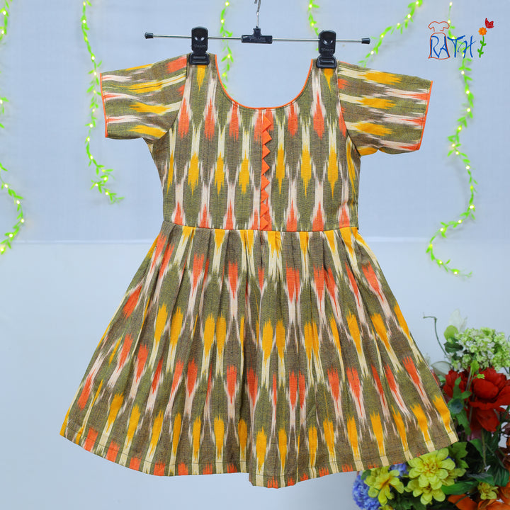 Sunset Glow Ikat Kids' Cotton Frock
