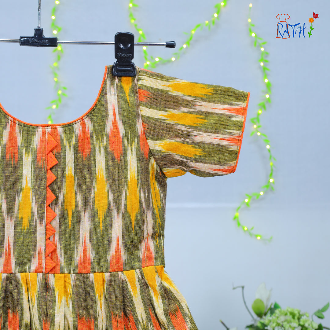 Sunset Glow Ikat Kids' Cotton Frock