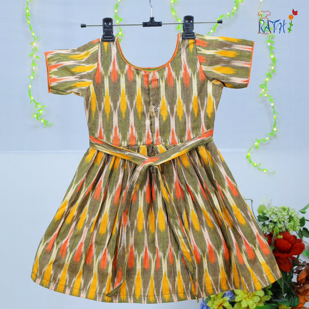 Sunset Glow Ikat Kids' Cotton Frock