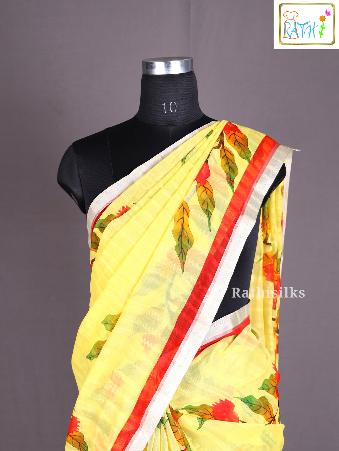 Elegant Yellow Floral Printed Cotton Saree