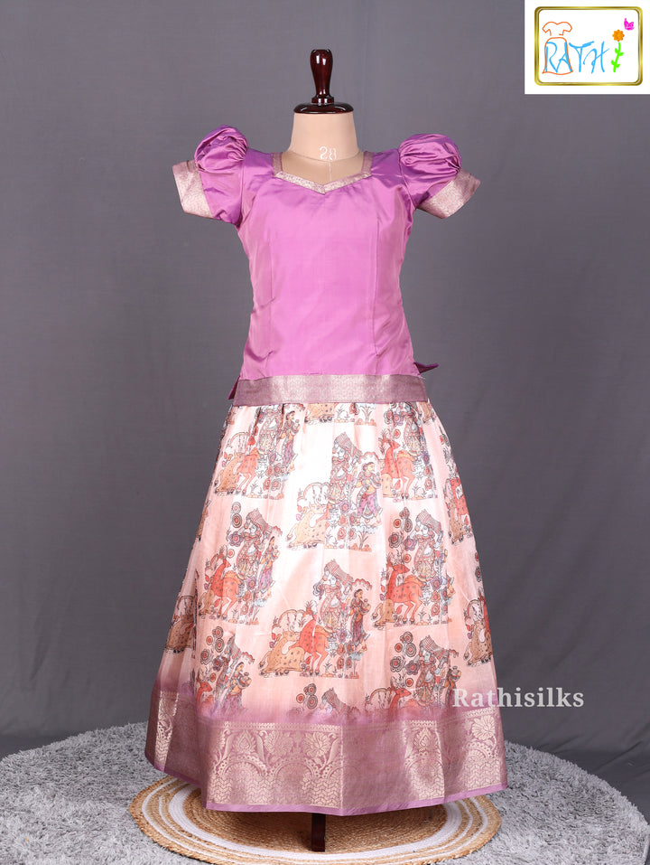 Elegant Pink & Cream Art Silk Pavadai Set