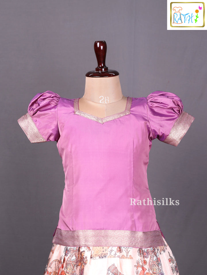 Elegant Pink & Cream Art Silk Pavadai Set