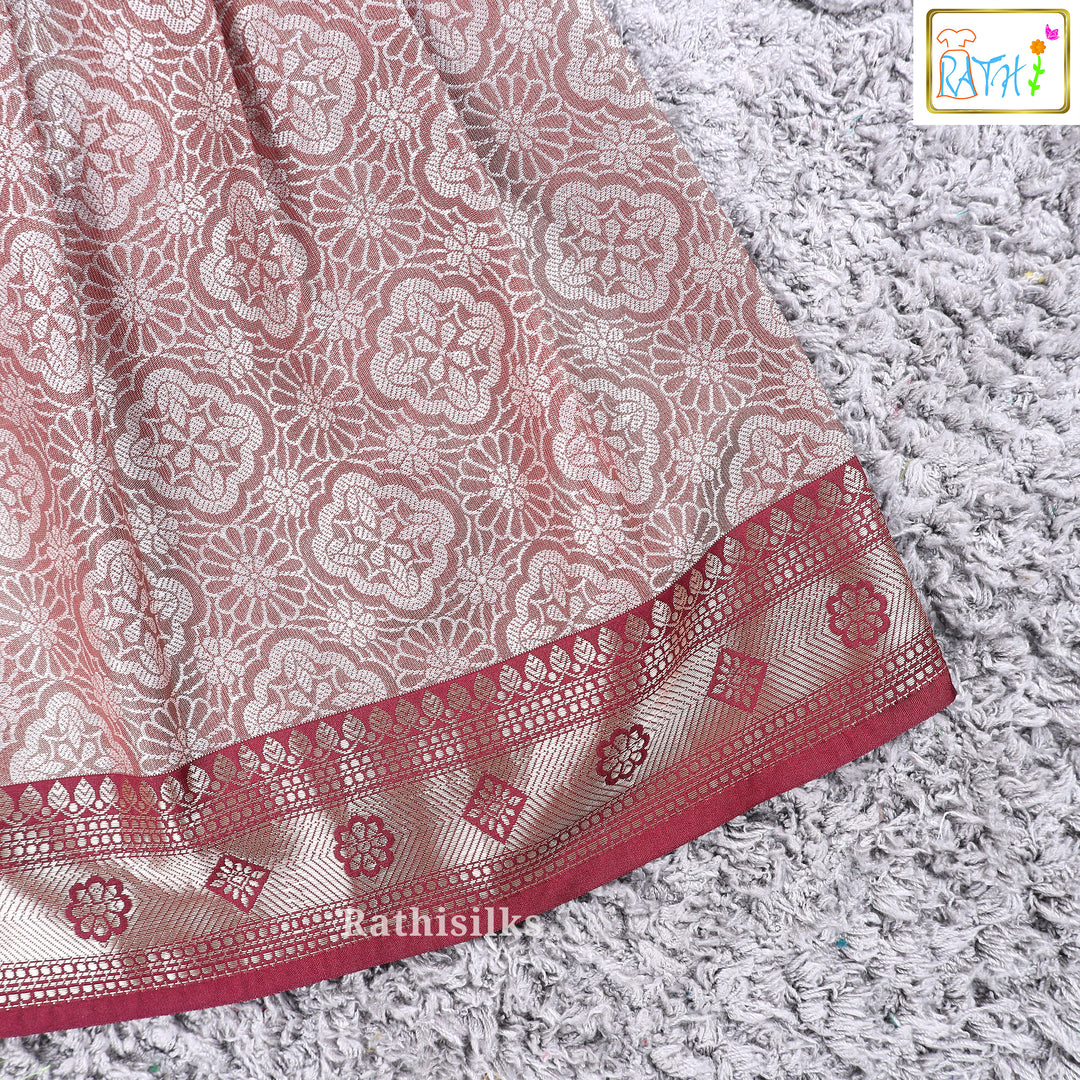 Maroon Art Silk Pattu Pavadai Set for Girls