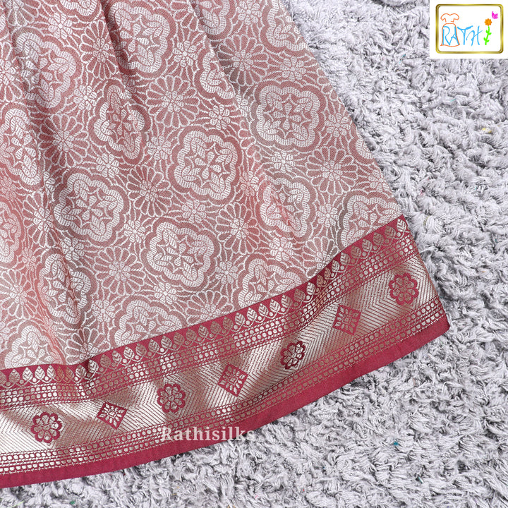Maroon Art Silk Pattu Pavadai Set for Girls
