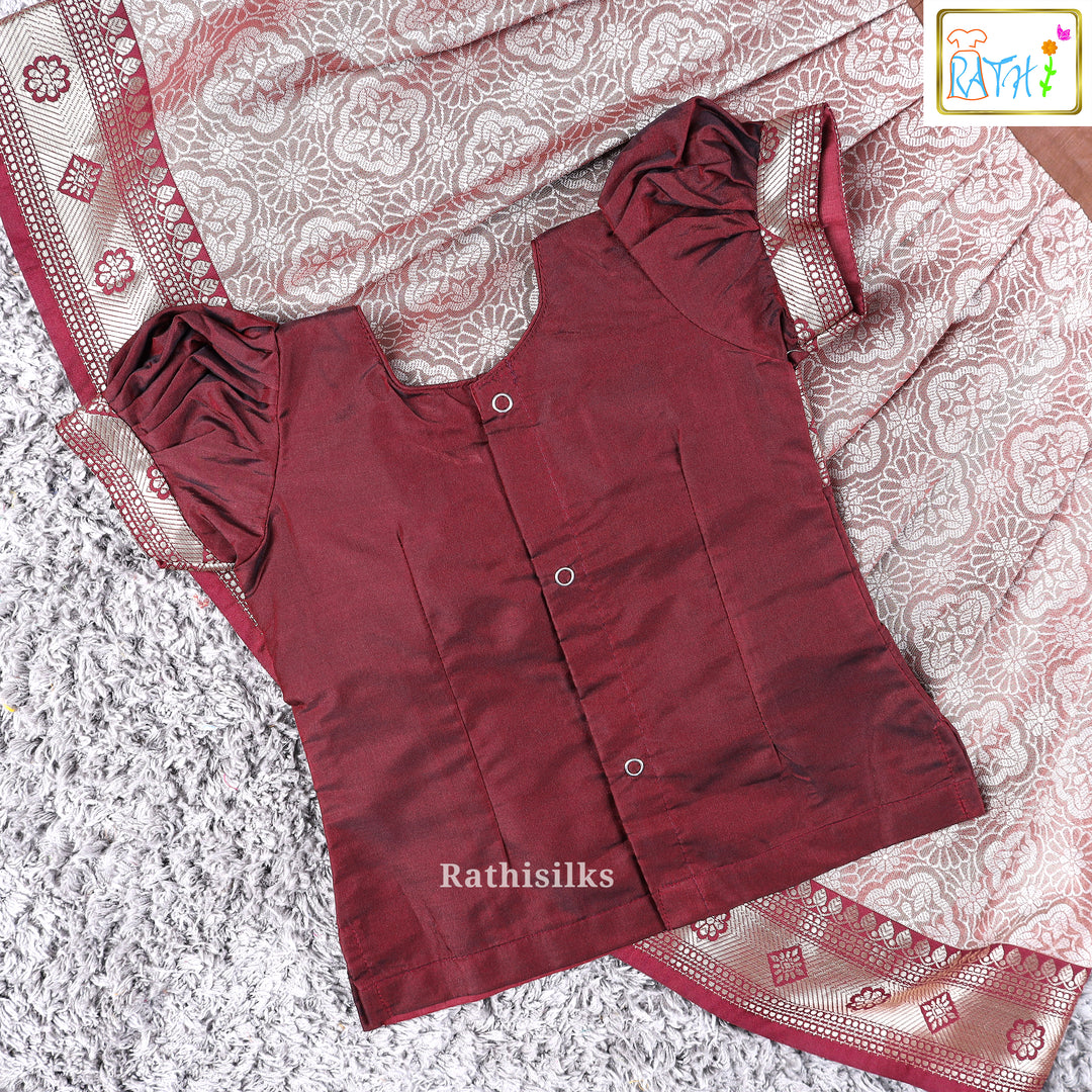 Maroon Art Silk Pattu Pavadai Set for Girls