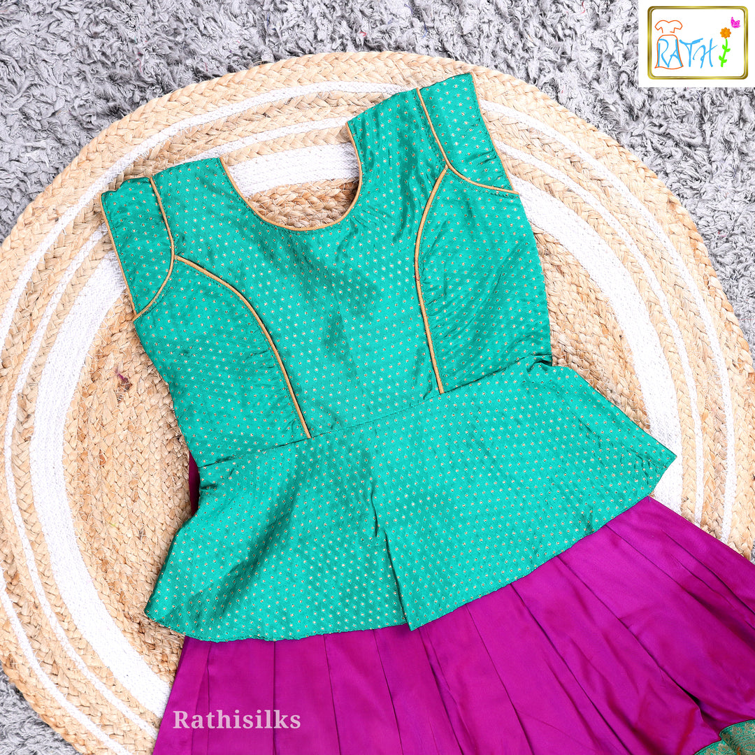 Elegant Green & Purple Art Silk Pavadai Set