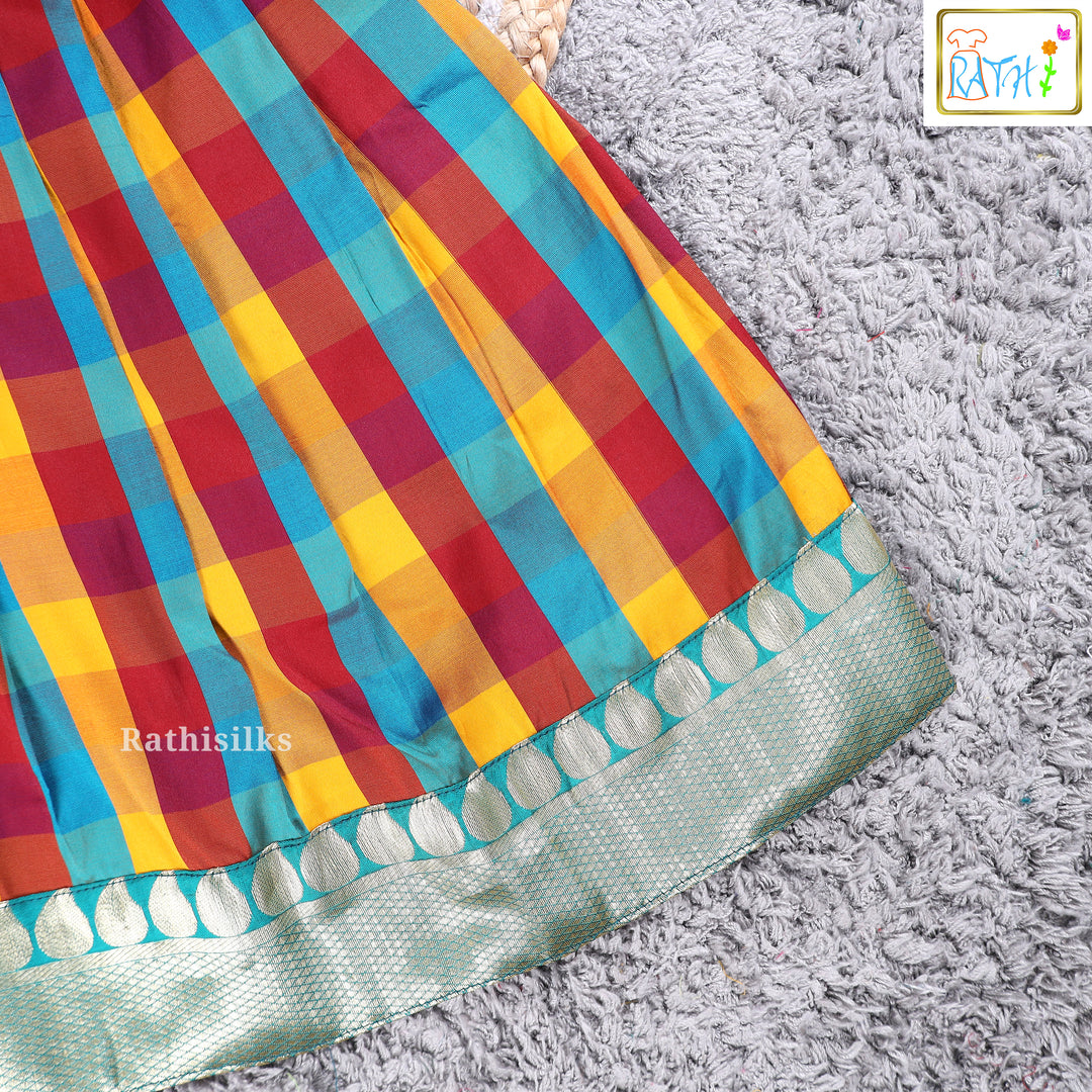 Vibrant Multicolor Checked Art Silk Pavadai Set
