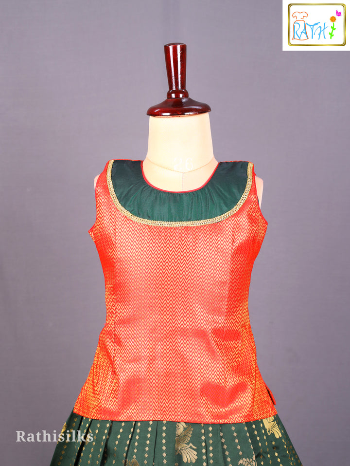 Designer Green & Red Art Silk Pavadai Set