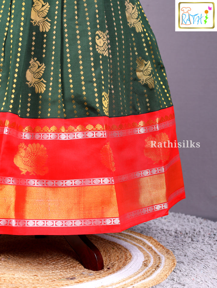 Designer Green & Red Art Silk Pavadai Set