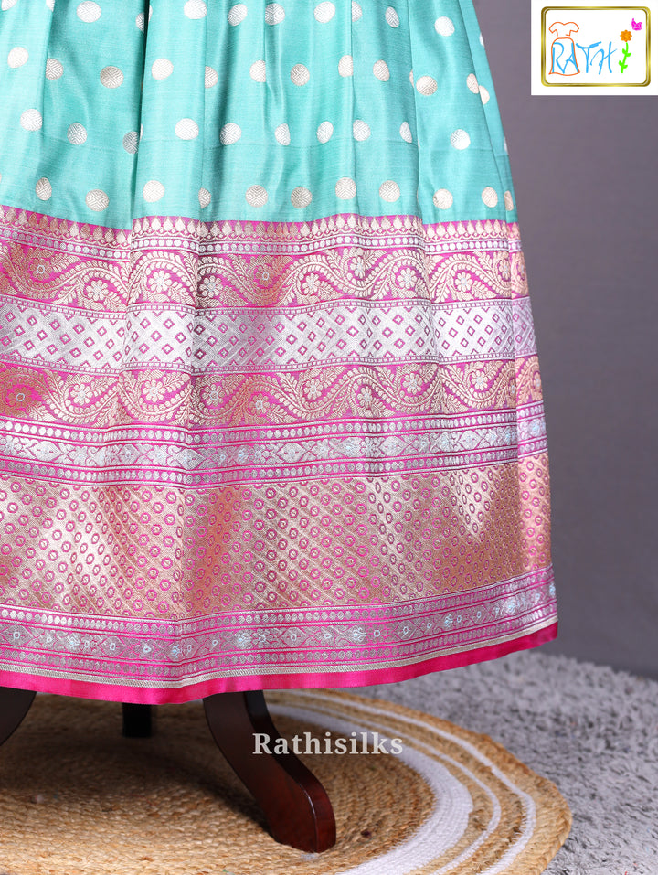 Elegant Pink & Aqua Art Silk Pavadai Set