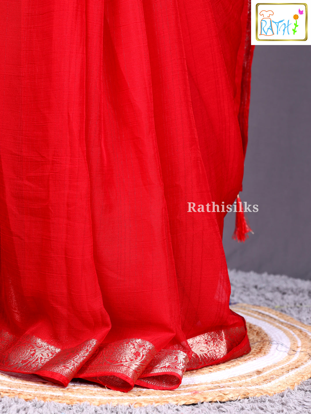 Graceful Red Semi Crape Saree