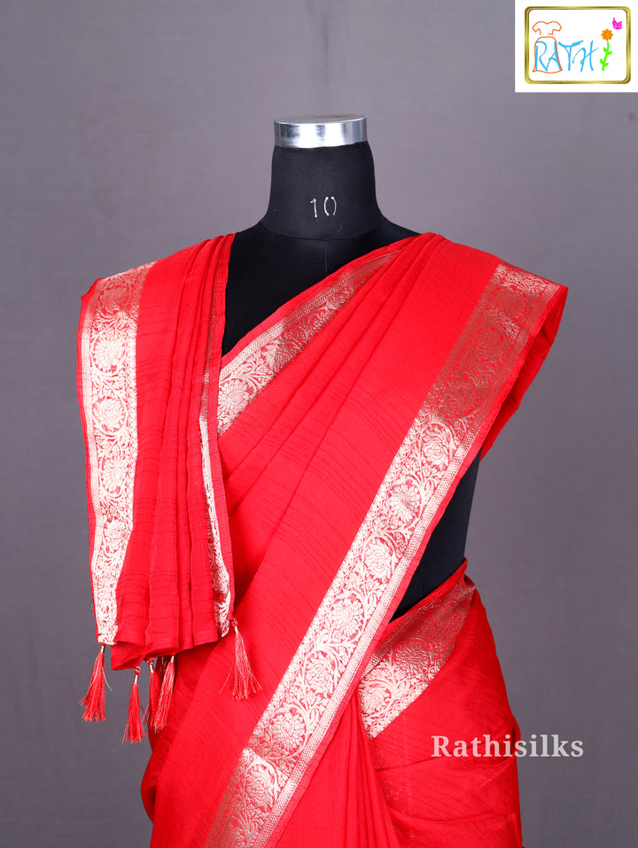 Graceful Red Semi Crape Saree