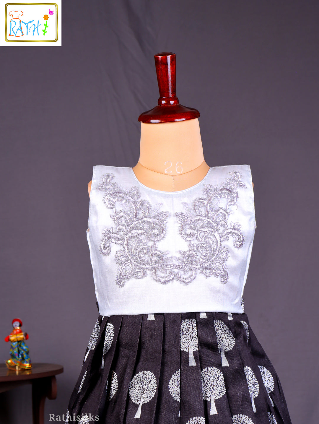 Elegant Black & Silver Silk Frock