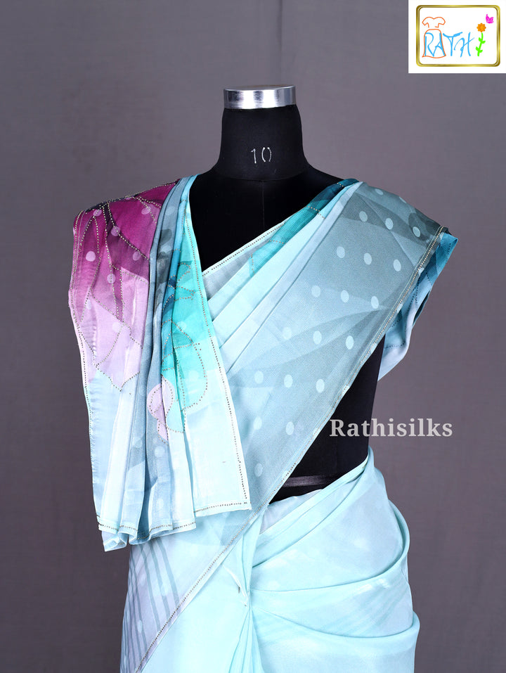 Soft Pastel Blue Satin Saree
