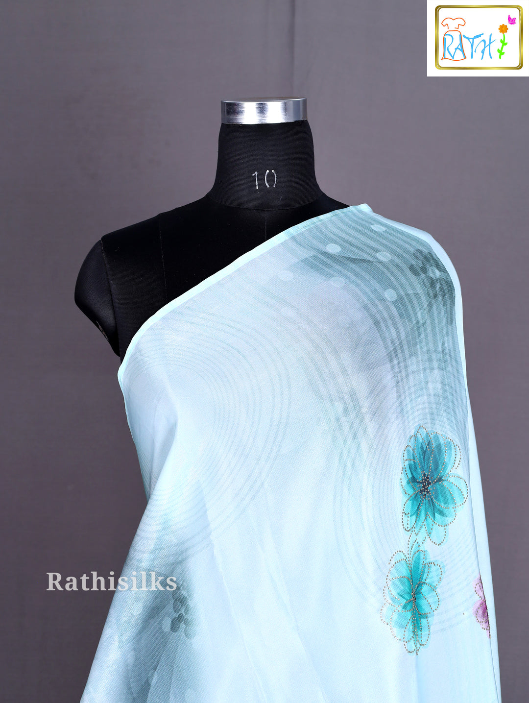 Soft Pastel Blue Satin Saree