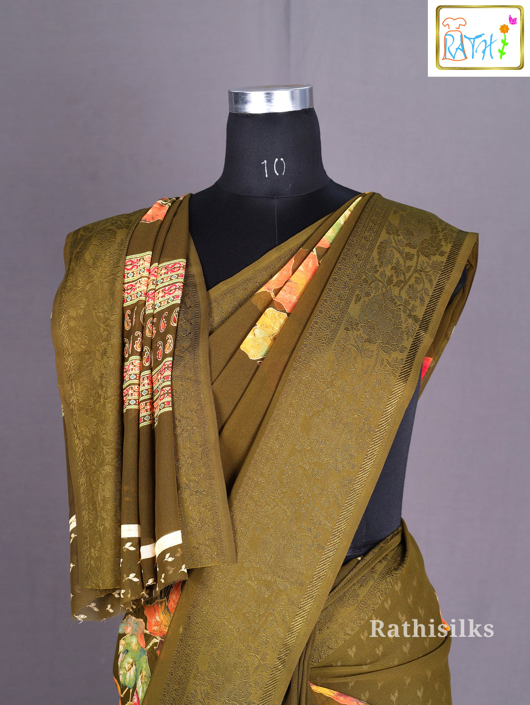 Elegant Olive Green Synthetic Saree