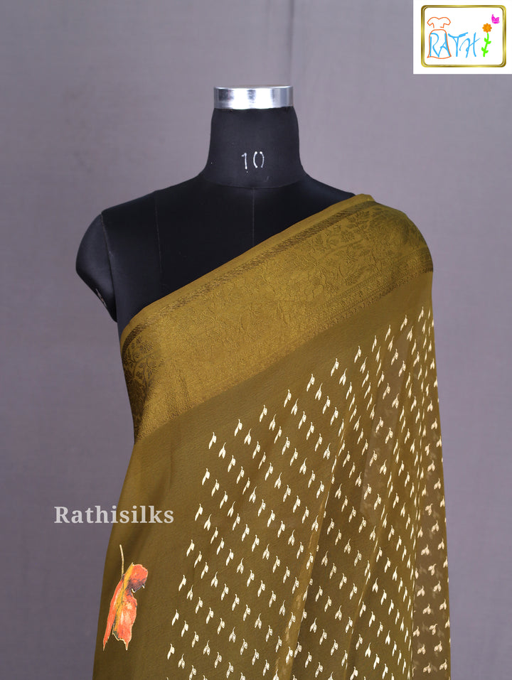 Elegant Olive Green Synthetic Saree