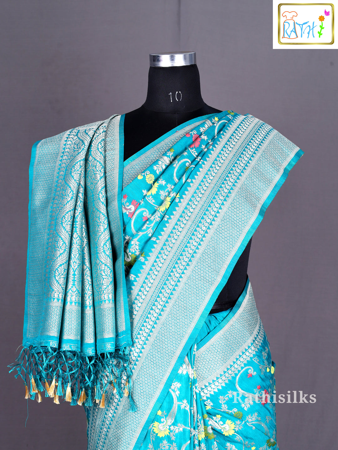 Turquoise Semi Banarasi Saree