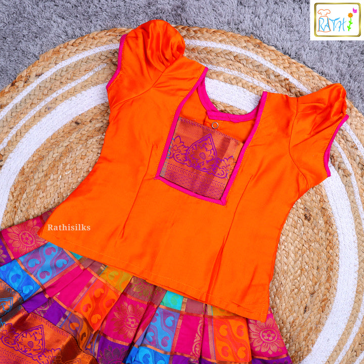 Traditional Orange & Pink Jacquard Pavadai Sattai