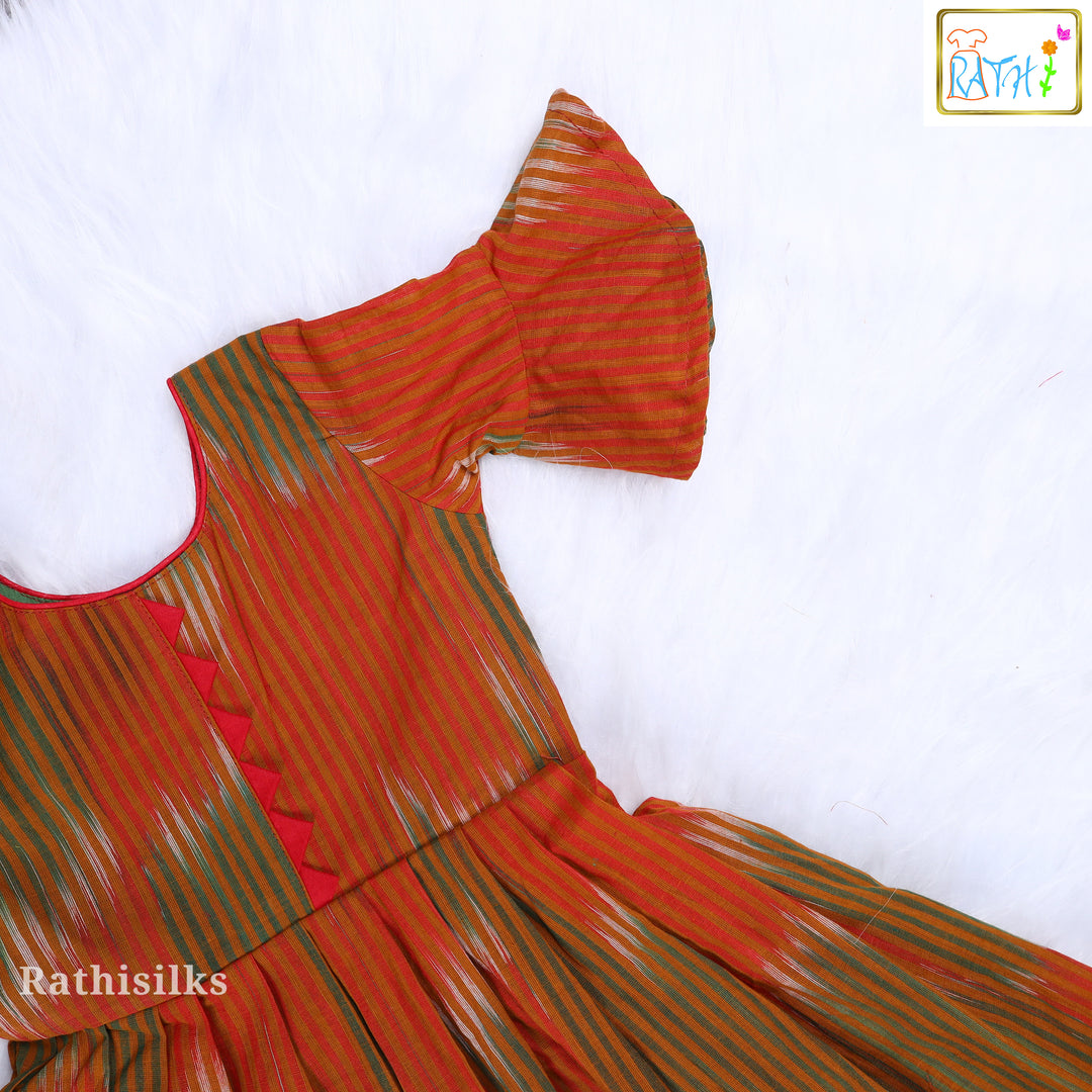 Trendy Orange & Green Cotton Frock