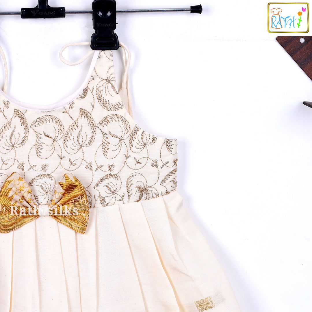 Cream Cotton Embroidered Frock