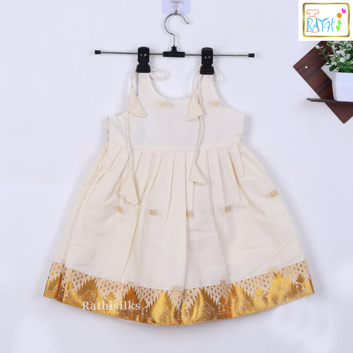 Cream Cotton Embroidered Frock