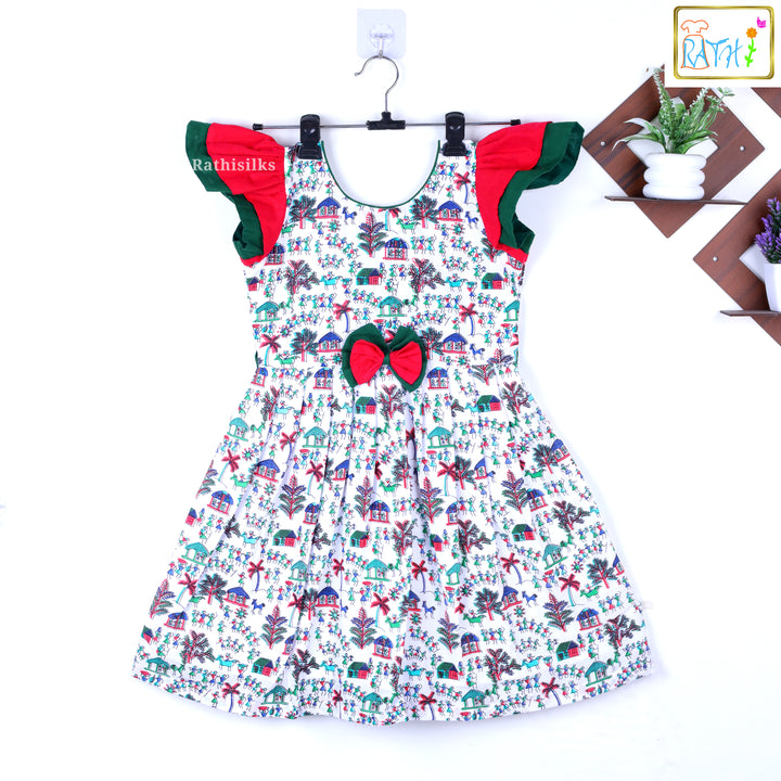 Girls’ Mangalagiri Cotton Village Print Frock