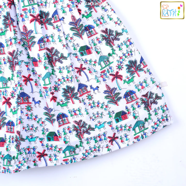 Girls’ Mangalagiri Cotton Village Print Frock