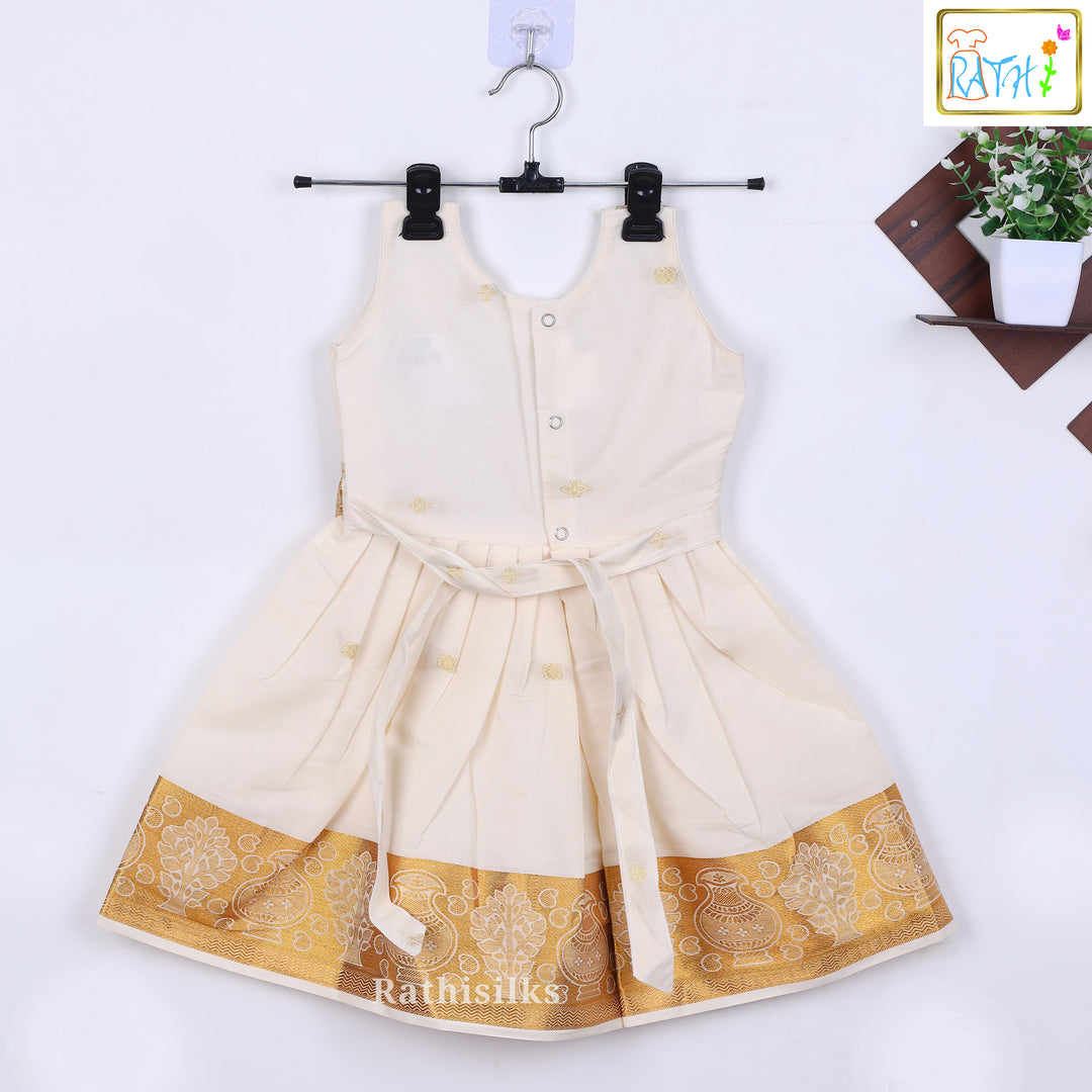 Cream Cotton Embroidered Frock