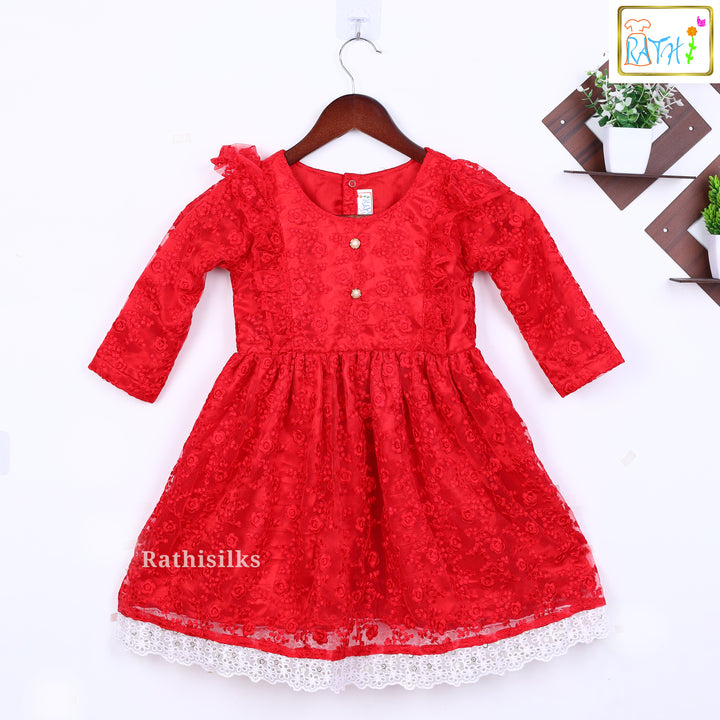 Red Netted Party Wear Frock