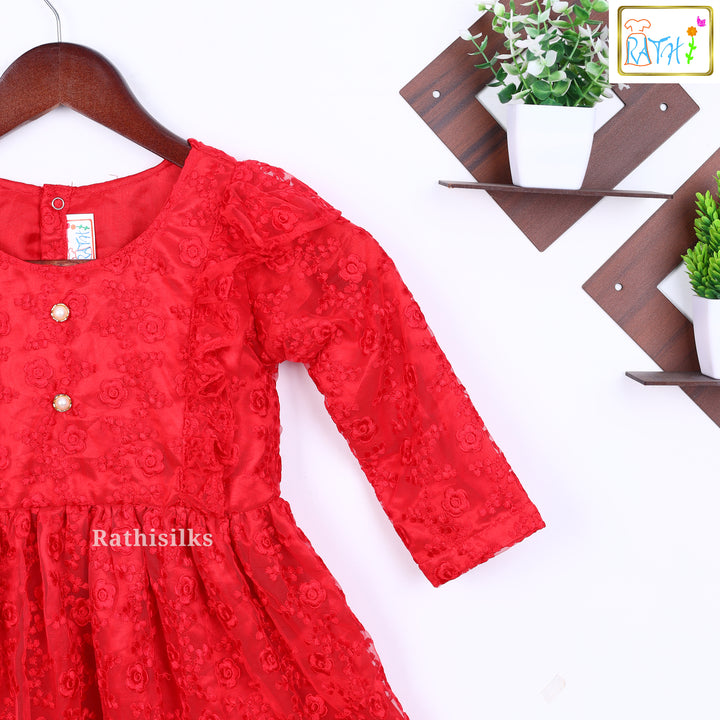 Red Netted Party Wear Frock