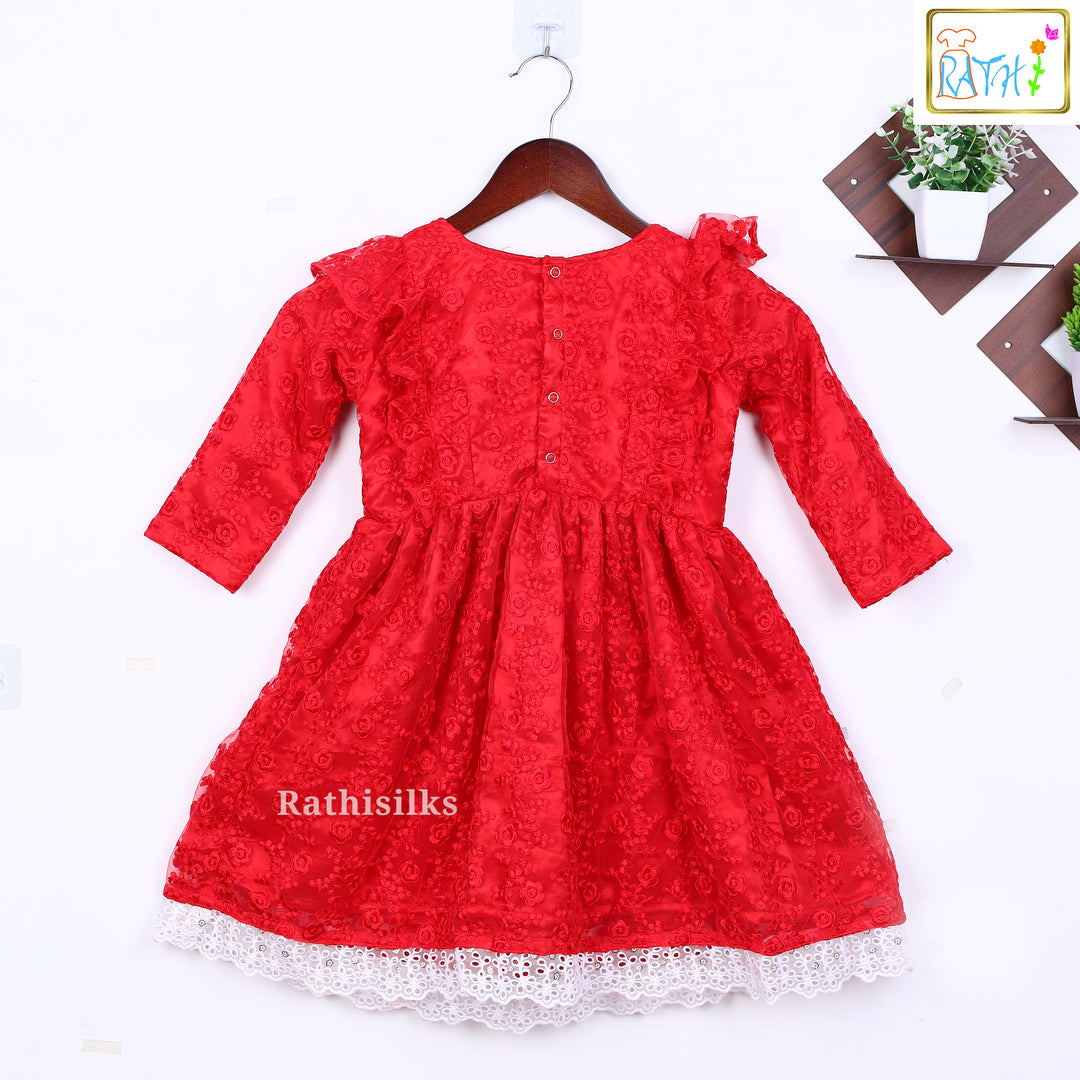 Red Netted Party Wear Frock