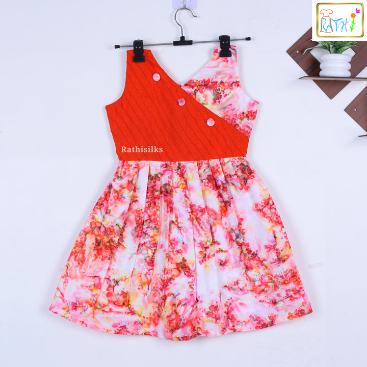 Orange & Multicolor Cotton Printed Frock