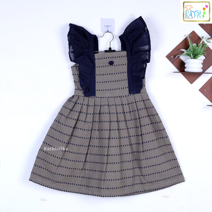 Grey & Navy Blue Cotton Frock
