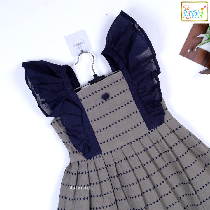Grey & Navy Blue Cotton Frock