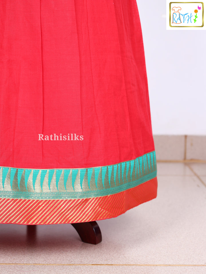 Red & Green Traditional Cotton Pavadai Set
