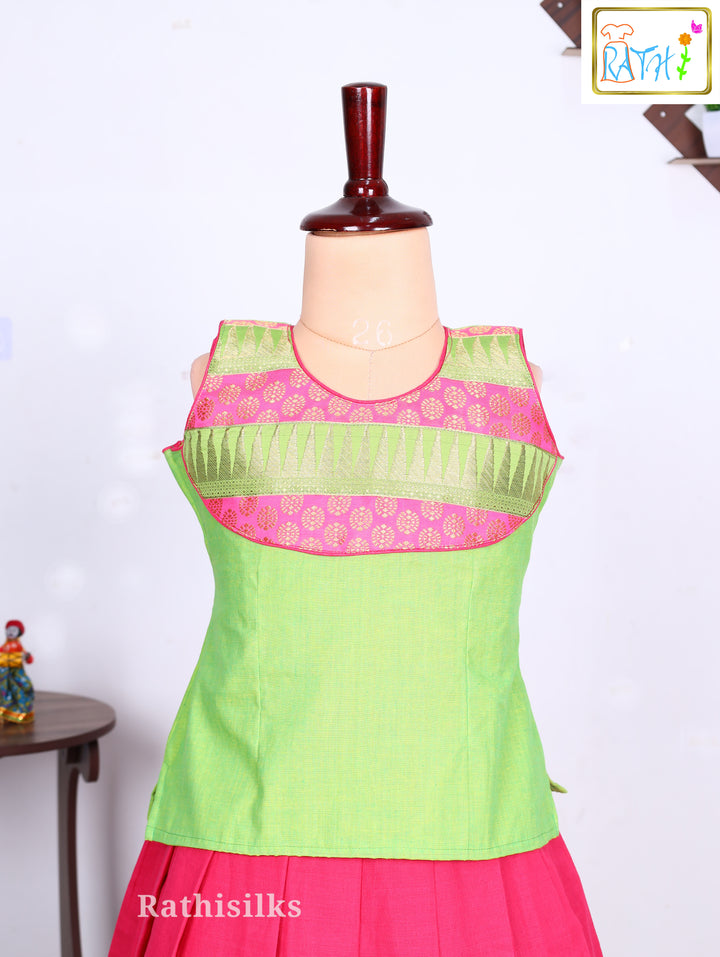 Pink & Green Traditional Cotton Pavadai Set