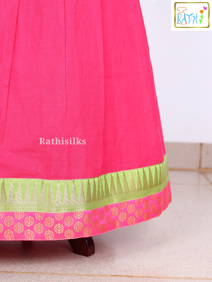 Pink & Green Traditional Cotton Pavadai Set