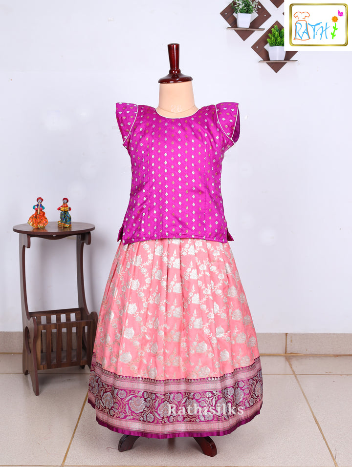 Purple & Pink Art Silk Pavadai Set