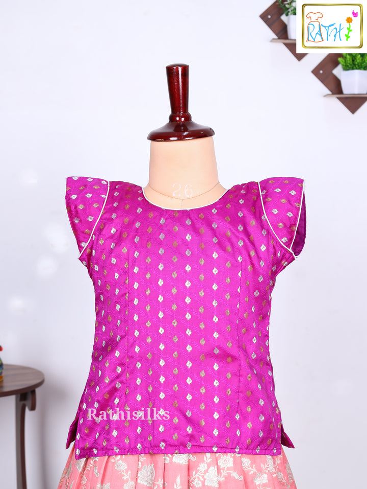 Purple & Pink Art Silk Pavadai Set