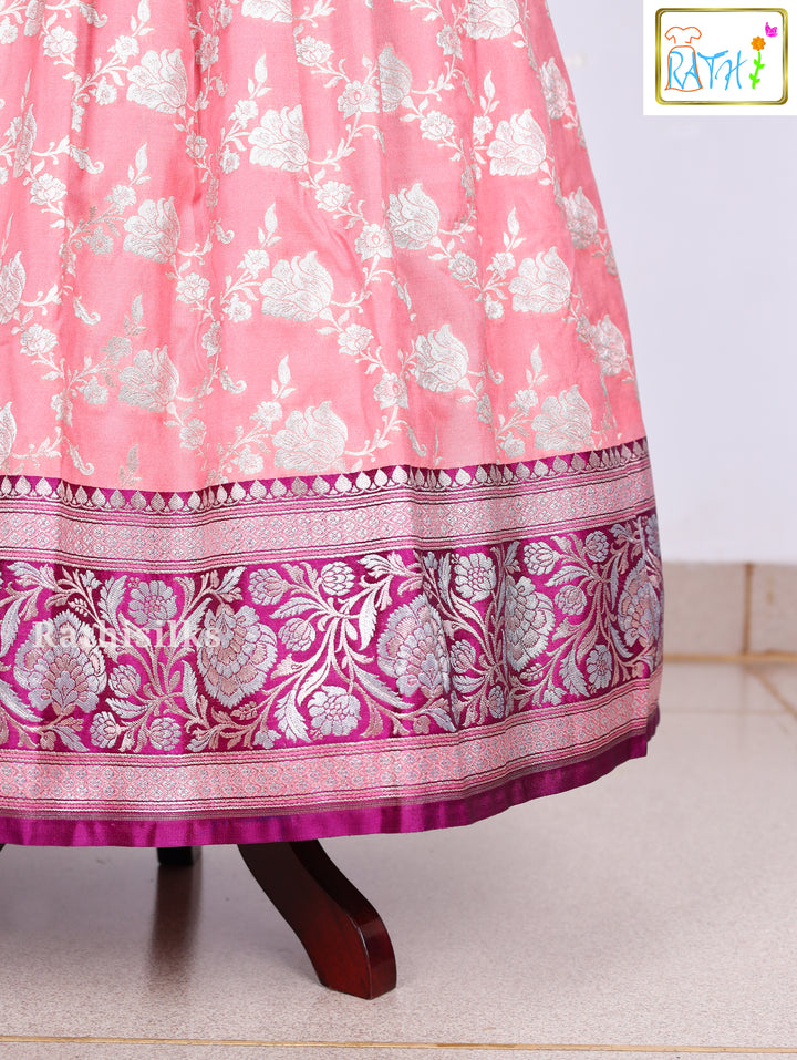 Purple & Pink Art Silk Pavadai Set